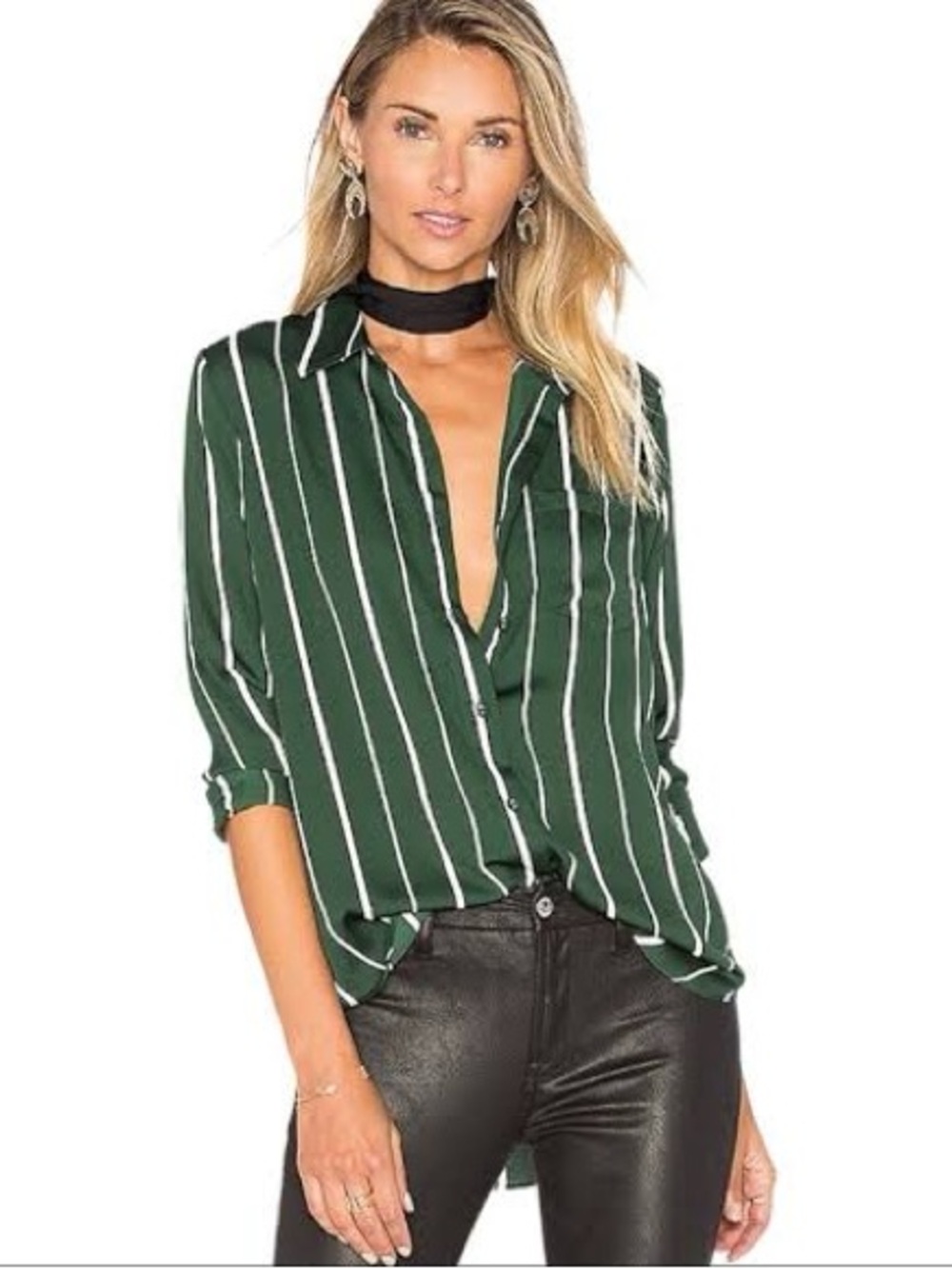 L'Academie Forest Green & White Stripe Button-Down Shirt